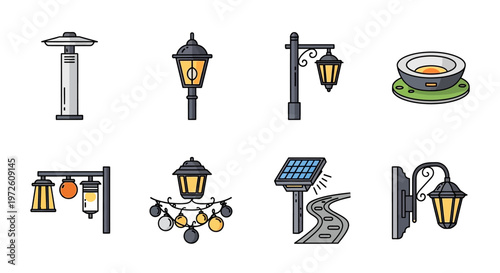 Street lamps and solar lights.
