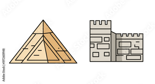 Pyramid and Castle Architectural Structures.
