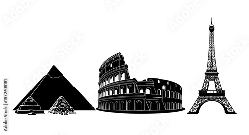 Pyramid Colosseum Eiffel Tower Landmarks.