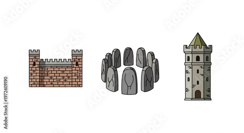 Medieval Castle Stone Wall Towers.