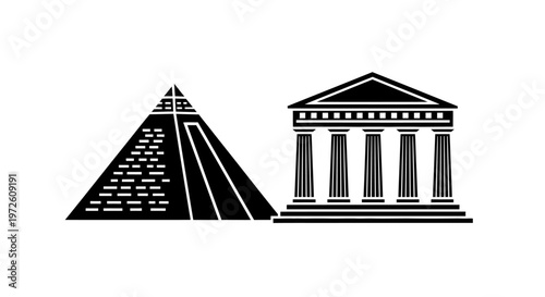 Pyramid and Ancient Greek Building.
