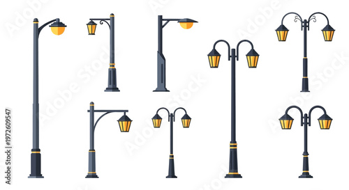 Street lamps in various designs.