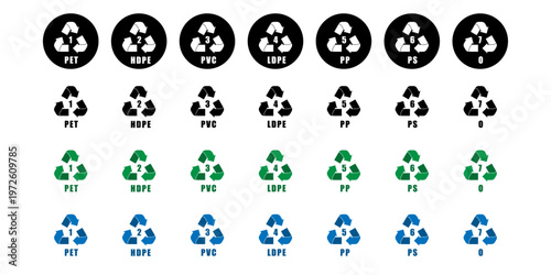 Plastic Recycling Symbols Set: Flat Vector Icons for Packaging Compliance