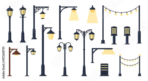 Street lamps in various designs.