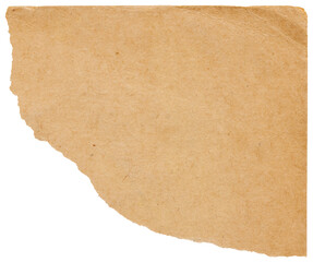 Rip corner from old vintage book sheet, faded paper scrap isolated for design