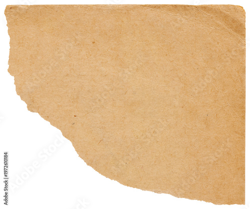 Rip corner from old vintage book sheet, faded paper scrap isolated for design