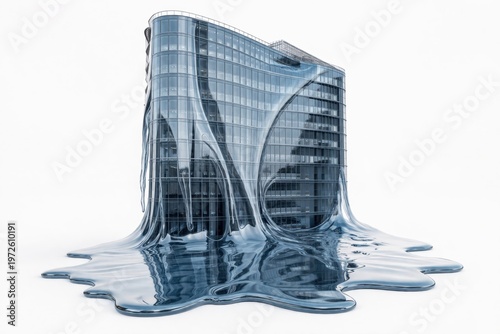 Melting modern building design with liquid effect in urban environment