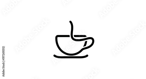 Minimalist coffee cup icon with steam, simple line art, isolated on white background