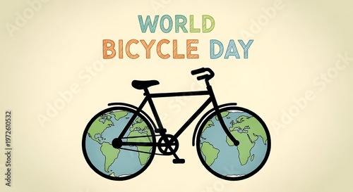 World bicycle day illustration with bicycle wheels as planet earth