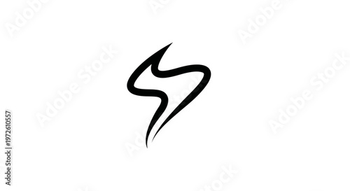 Abstract Lightning Bolt Symbol, Black Lightning Strike on White Background