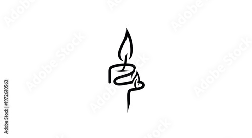Minimalist single line drawing of a lit candle with flame, simple design, white background