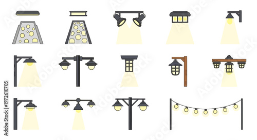 Street Lights and Lamps Illustration Set.