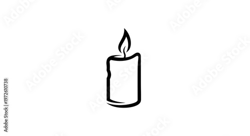 Minimalist candle drawing with flame and smoke on white background