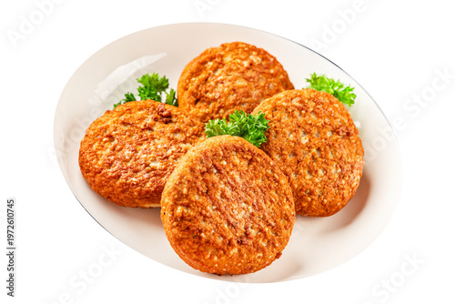 Soy meat cutlets vegetarian and vegan food no meat product preparation tasty snack fresh gourmet food background on the table rustic food top view copy space keto and paleo diet