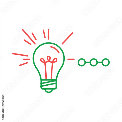 Lightbulb icon stylized with green and red lines indicates a bright idea followed by a sequence.