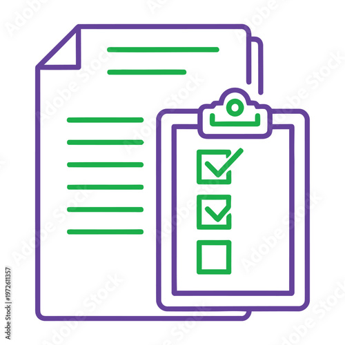 Clipboard with document displays a checklist for tracking tasks and verifying project completion.