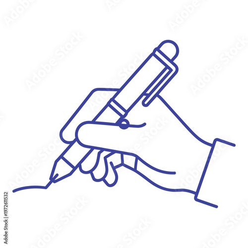 Hand holding a pen actively writes on a blank surface, symbolizing documentation and creation.