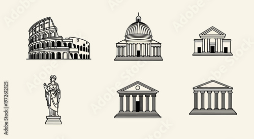 Photos Ancient Roman Architecture Icon Set.