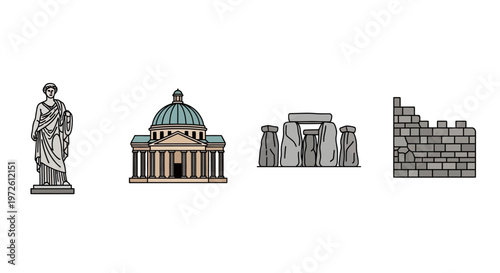 Historic Architecture And Statue Illustration.