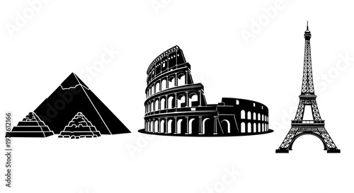 Pyramid Colosseum Eiffel Tower Landmarks.