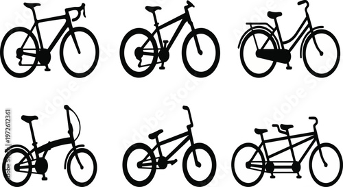 A set of bicycle silhouettes on transparent background