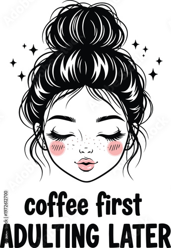 Title charming mother s day vector illustration woman with coffee first adulting later description a delightful mother s day vector graphic featuring a woman