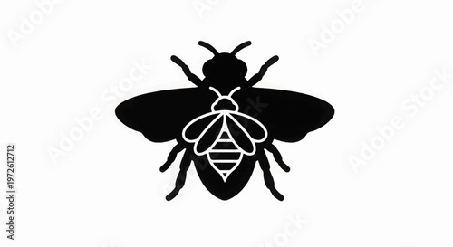 Black Bee Silhouette with White Outline Details.