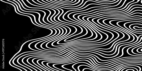 Abstract Black and White Topographic Contour Lines Vector Illustration Digital Landscapes and Geographic Elevation Patterns