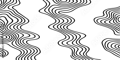Abstract Black and White Topographic Contour Lines Vector Illustration Digital Landscapes and Geographic Elevation Patterns