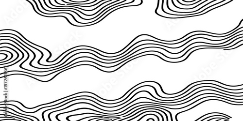 Abstract Black and White Topographic Contour Lines Vector Illustration Digital Landscapes and Geographic Elevation Patterns