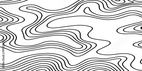 Abstract Black and White Topographic Contour Lines Vector Illustration Digital Landscapes and Geographic Elevation Patterns