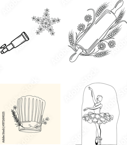 One line art collection, vector image for your unique design, minimalistic style