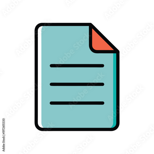 Document icon showing paper sheet with text lines and folded corner for office file management