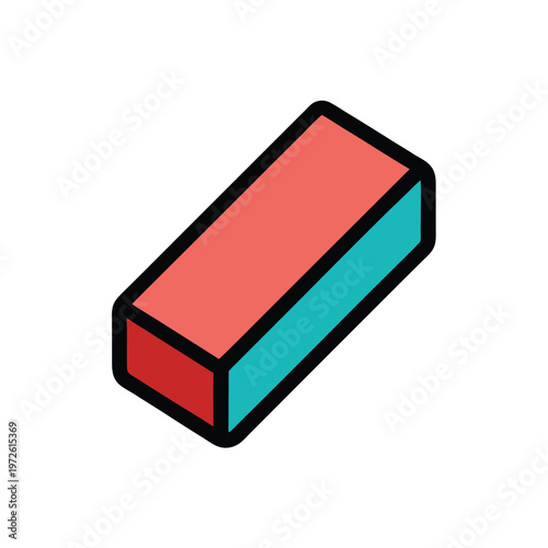 Dual color eraser tool icon for school supplies and office stationery equipment on white background
