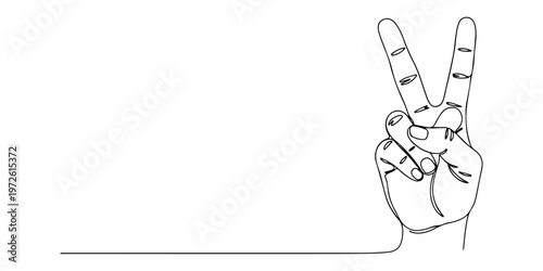 Continuous one line of a hand giving a peace gesture, symbol of calm and harmony, style hand drawing vector illustration.