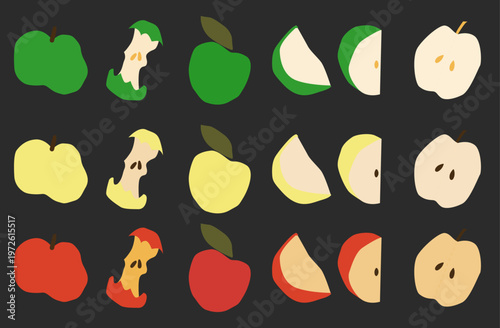 Fruits set with multiple variations and color options. Clean vector collection suitable for icons, UI, packaging, and educational designs.