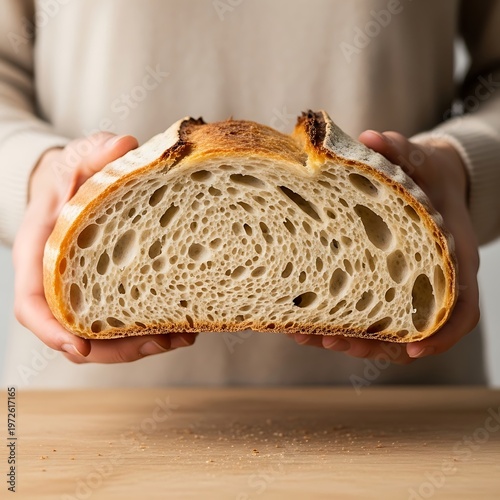 Close-up of a Sourdough Bread Loafs Interior Texture.