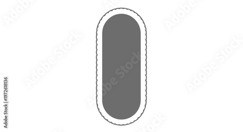 grey oval shape with a white dashed border is shown as a simple graphic element or button design against a clean white background for web use.