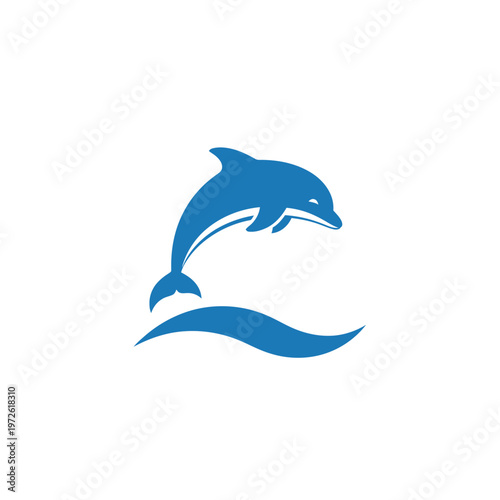 Blue Dolphin Swimming Ocean Water.