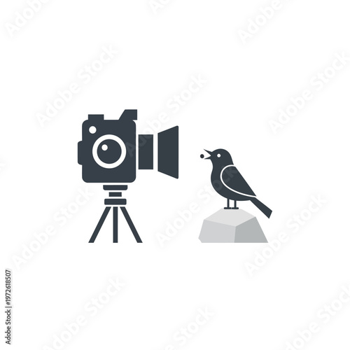 Camera and bird on a tripod.