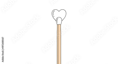 Single cotton swab with a unique heart-shaped tip and a light wooden stick isolated on a white background for medical or beauty care themes.