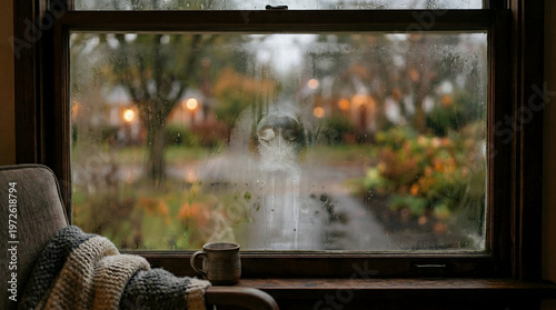 Cozy Window Scene with Dog Nose Marks on Glass, National Dog Day Realistic Indoor Concept
