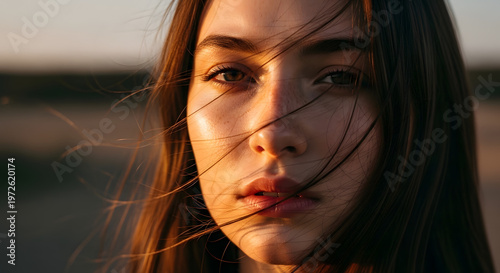 Young woman portrait in sunlight with transparent background