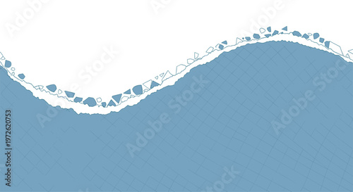 Abstract blue background features a large white wave with crystalline edges reminiscent of ice and frozen water.