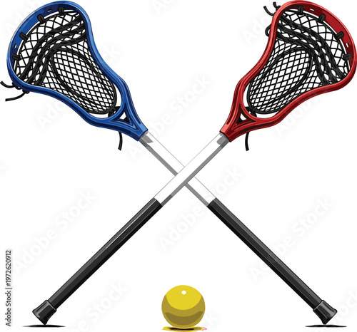 Crossed lacrosse sticks with ball, sport equipment illustration, team game concept, athletic gear isolated on white background vector design