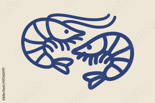 Two blue shrimp on beige background prawn seafood