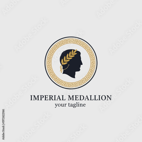 Imperial Medallion Silhouette Logo with Laurel Wreath and Greek Key Border