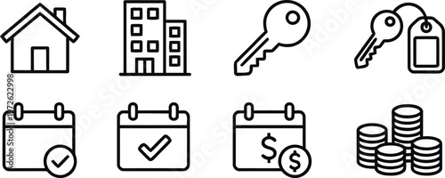 Real Estate Icon Set Minimalist Line Art for Mortgage Property Management and Financial Investment Branding