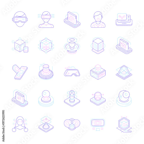 Virtual reality in neon purple and blue on black augmented reality