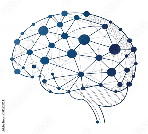 Artificial intelligence brain network vector, digital neural connection nodes, blue human brain anatomy illustration for science and technology